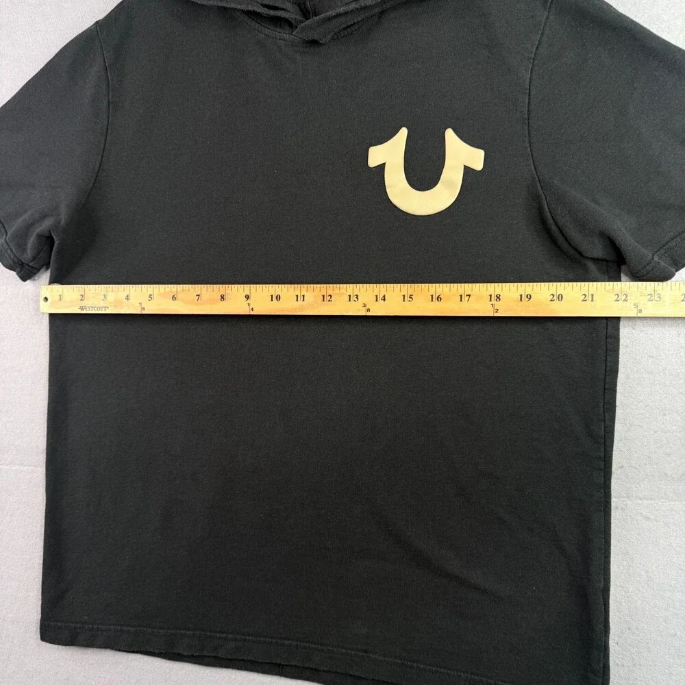 True Religion Short Sleeve Hoodie Shirt Mens Medium Black